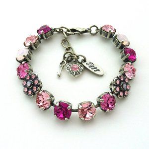 Pink Flower Tennis Bracelet Made with Genuine Swarovski Crystals